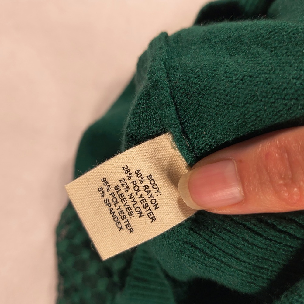 Marled Green Turtleneck Sweater Size M Sheer‎ Balloon Sleeve Pullover Chic Top - Picture 6 of 11